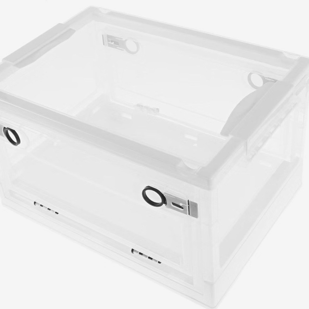Clear Foldable Stackable Plastic Storage Box Bin w/ Front Door Lid 15.2in